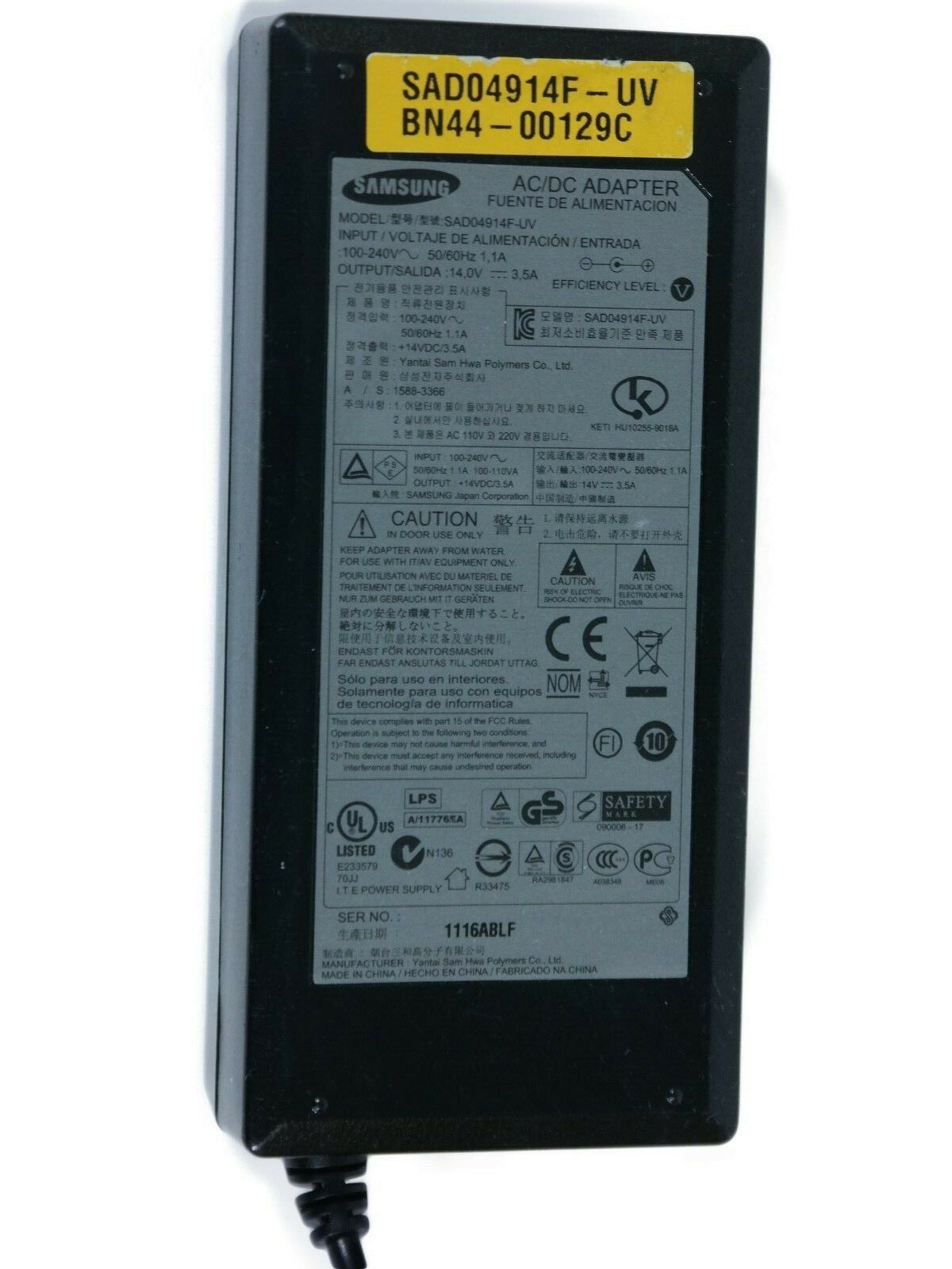 NEW 14.0V 3.5A AC Adapter Power Supply for Samsung SAD04914F-UV LCD monitor